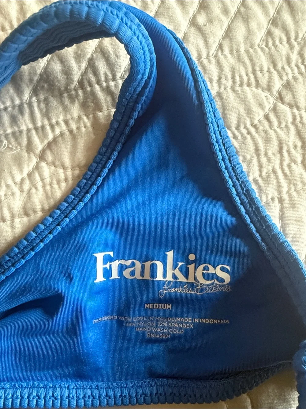 Frankie’s Blue Ribbed Women’s Two-Piece Swim Bikini Set- Top (M) Bottoms (L)